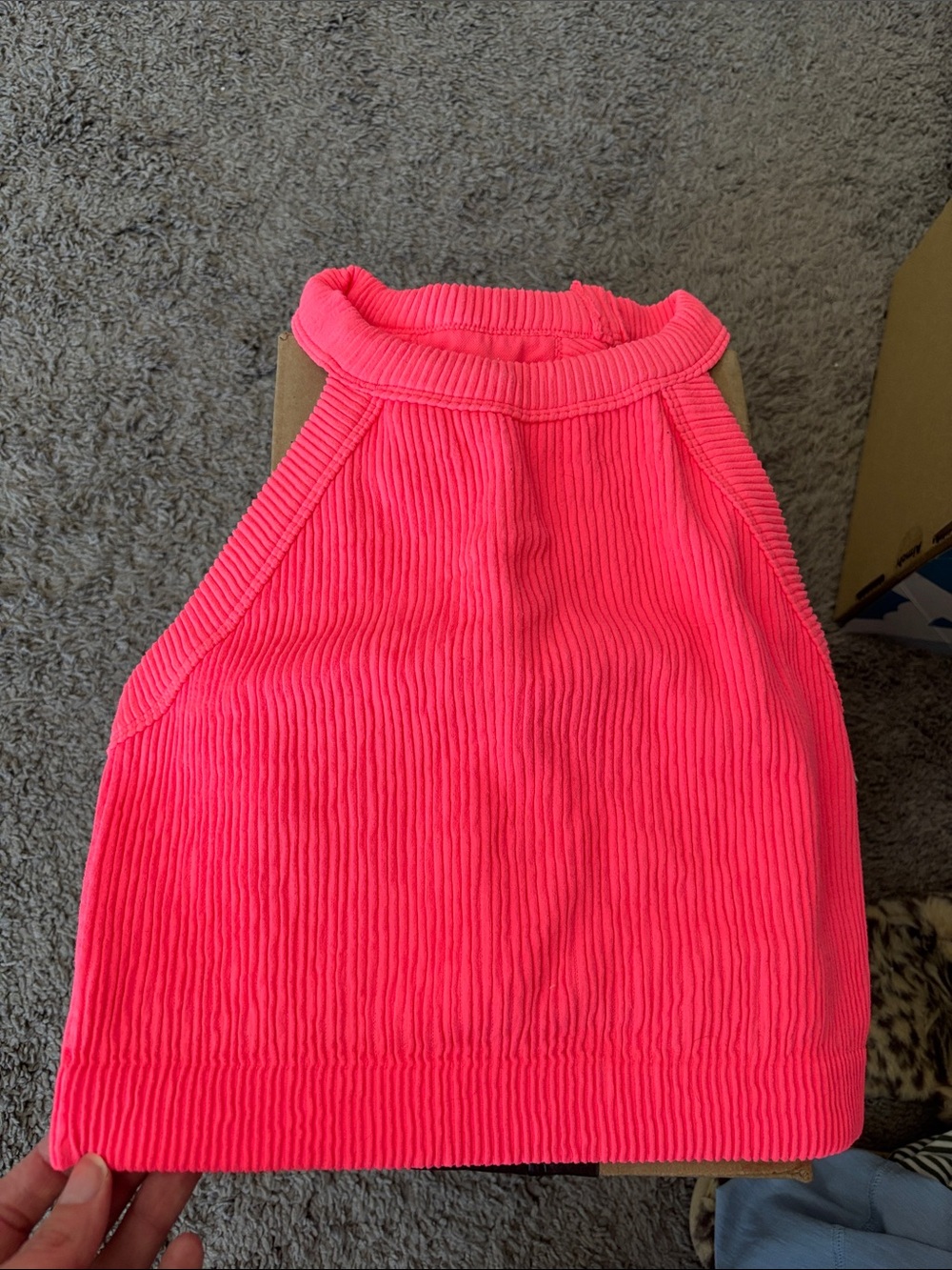 aerie Neon Pink Ribbed High neck sports bra